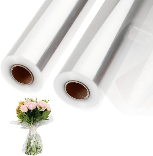 2 Rolls of 35" Wide x 220 Ft Clear Cellophane Wrap Roll, 3 Mil Thick Plastic Transparent Cello Wrapping Paper for Gift Baskets, Flower Bouquets, Large Cellophane Sheets for Gifts, Teats, Arts & Crafts, 5280 Inches Long