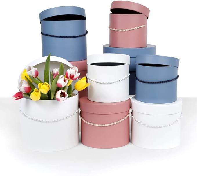 UNIKPACKAGING Premium Quality Round Flower Box, Gift Boxes for Luxury Flower and Gift Arrangements, Set of 3 pcs, with Lids, Size (S/M/L), Matte Blue