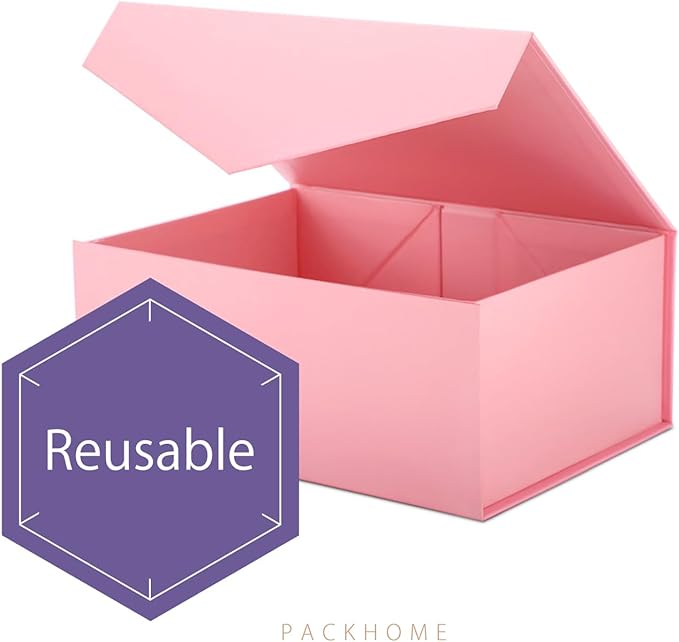 PACKHOME 6 Gift Boxes 9x6.5x3.8 Inches, Rectangle Collapsible Boxes with Magnetic Lids for Gift Packaging (Matte Pink, Grain Texture)