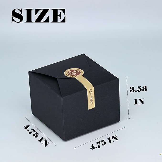Small Black Boxes for Gifts, 10 PCS Gift Box with Stickers for Thanksgiving, Anniversaries, Party, Birthday, Graduations, and More(4.75” x 4.75” x 3.53”)