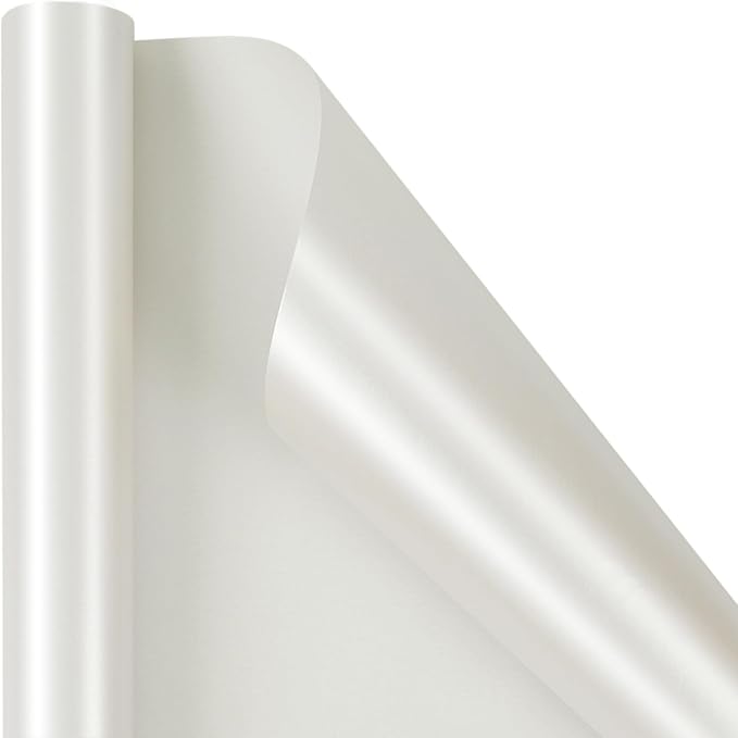 LaRibbons White Wrapping Paper, Mini Roll-17 Inch x 33 Feet, Solid Color Pearly-Lustre Christmas Gift Wrap Paper Rolls, Perfect for Holiday, Wedding, Valentine's Day, Birthday, Baby Shower