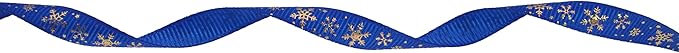 Gold Printing Snowflake Grosgrain Ribbon 25 Yard Each Roll 100% Polyester Woven Edge (3/8", Royal Blue)