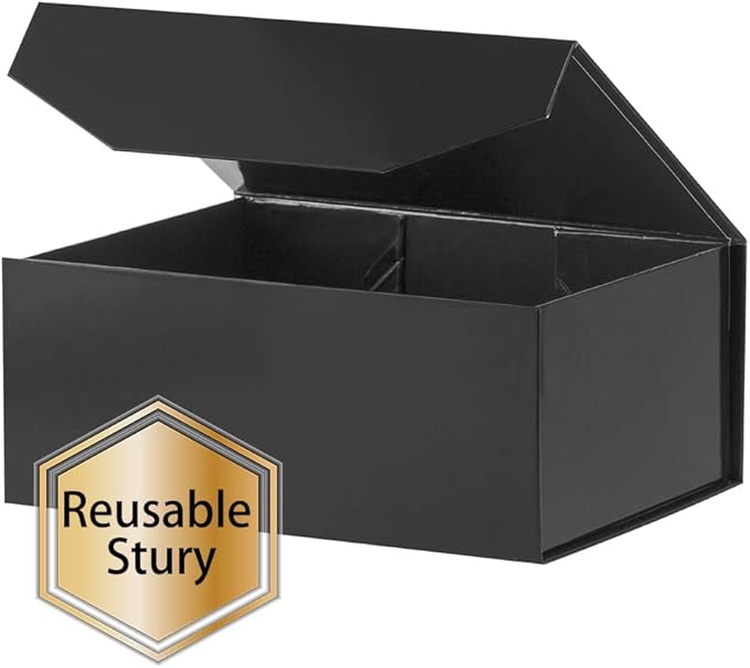 5PCS Black Gift Box 9.5x7x4 Inches 5PCS, Sturdy Gift Box with Lid for Gift Packaging, Foldable Magnetic Closure Storage Boxes, Bridesmaid Proposal Box, Rectangle Collapsible Box