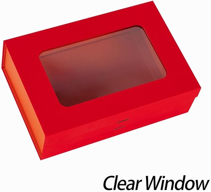 5 Pcs Red Gift Box for Presents with Ribbon 10.8x7.5x3.5 Inches Clear Gift Box with Window Magnetic Closure Gift Boxes with Lids