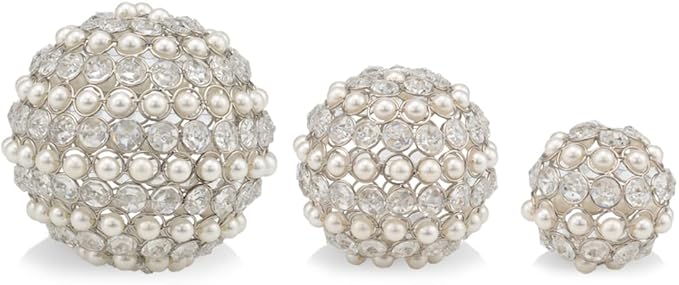 Modern Day Accents 3979 Facetas Perla Gold 5" Cristal & Pearl Spheres - Set of 2, Home Decor, Coffee Table Decor, Decorative Balls, Gem Sphere Ball, Modern Home Decor, Bowl fillers, Gemstone