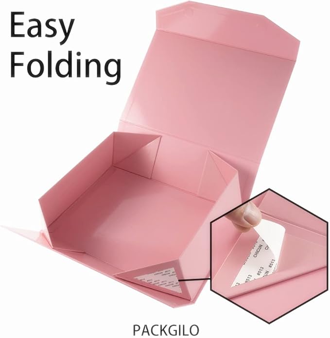 5PCS Pink Gift Box with Ribbon 9.5x7x4 Inches，Sturdy Gift Box with Lid for Gift Packaging, Foldable Magnetic Closure Storage Boxes, Bridesmaid proposal box, Rectangle Collapsible Box