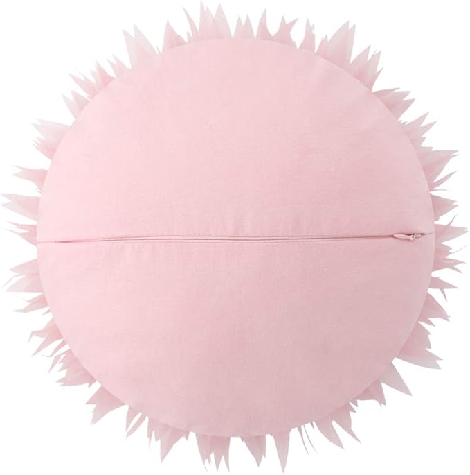 Handmade 3D Flower Round Throw Pillow Cute Decorative Daisy Sunflower Accent Cushion Elegant Soft Floral Pillow with Insert for Couch Chair Car Bed Living Room Home Decor 14Inch Light Pink