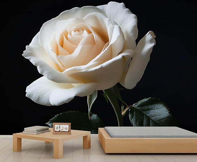 White Rose Wall Mural, Romantic White Rose 3D Wall Murals, Simple Elegant Flowers Wallpaper Mural, for Living Room Bedroom Large Wallpaper Indoor Decor 98.4" W x68.9 H