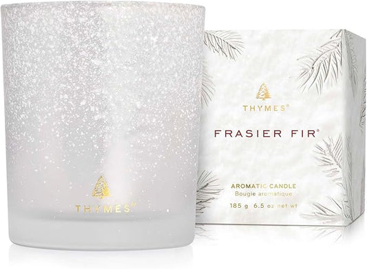 Thymes Frasier Fir Flocked Jar Candles – Holiday Scented Candles for Home with Notes of Crisp Siberian Fir, Cedarwood & Sandalwood – Luxury Home Decor Gifts for Women & Men (6.5 oz)
