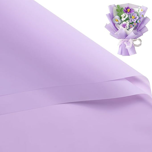 WRAPAHOLIC 20 Sheets Flower Wrapping Paper - 22.4 x 22.4 inch Pure Light Purple Water-Resistant Floral Bouquet Wrapping Paper, Florist Supplies Packaging for Wedding Birthday Gift DIY