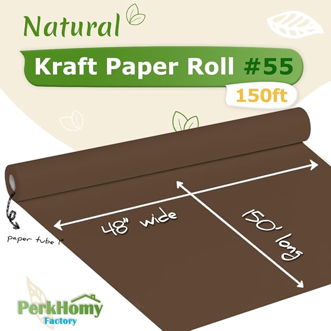 PerkHomy Coffee Kraft Paper Roll 48" x 1,800" (150') for Gift Wrapping Bouquet Flower Art Painting Craft Writing Packaging Shipping 80GSM 55LB (Coffee, 48" x 150')