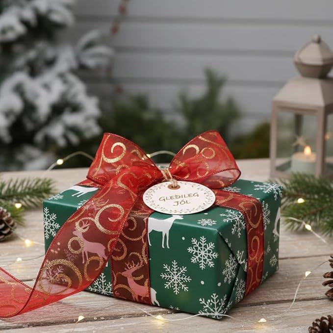 CT CRAFT LLC Organza with Red Glitter Swirls Wired Ribbon 2.5 inch x 50 Yards for Christmas Home Decor Tree Topper Bow Gift Wrapping DIY Crafts Wreath Garland Wedding