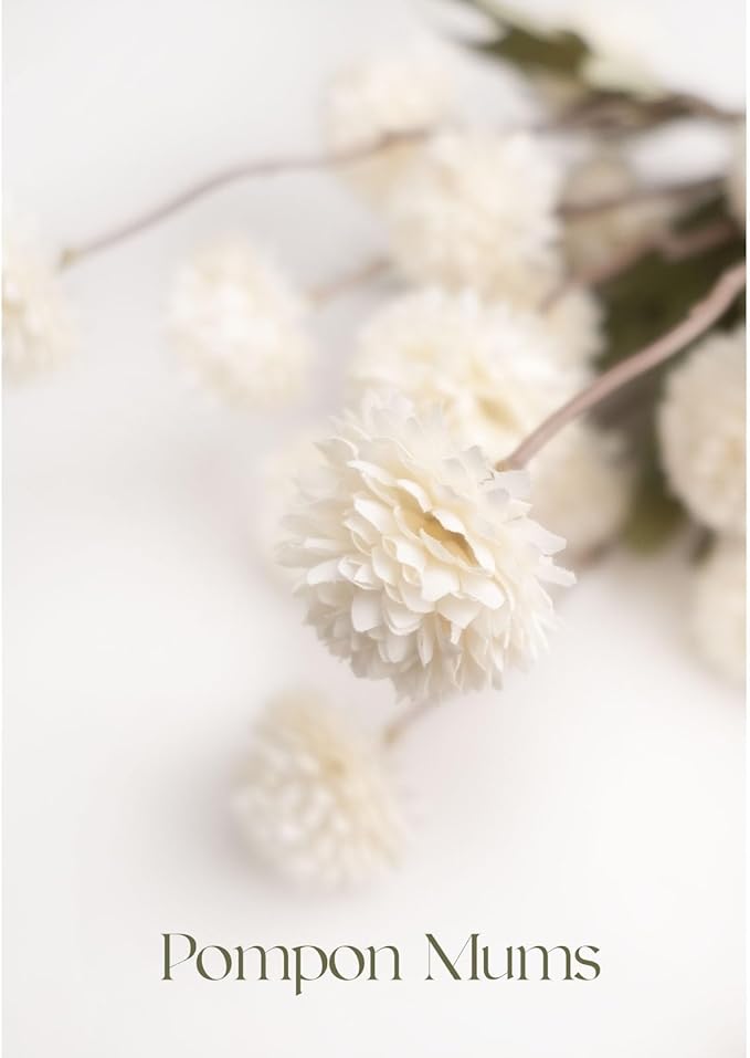 Artificial White Mums Flowers, 5 Pcs Faux Mums Mini Chrysanthemum Flowers Bulk with Stems, Floral Arrangements for DIY Bouquet Home Wedding Table Centerpiece Decor (No Vase)