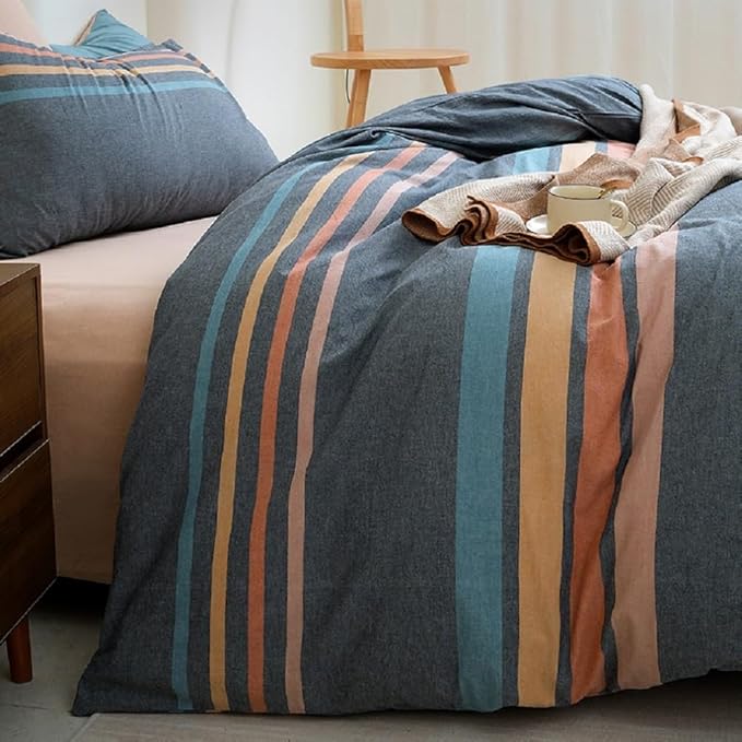 LifeTB Striped Comforter Set Queen Size Multi-Colored Stripes Pattern Comforter Fluffy Bed Set 3 Pieces Lightweight Bedding Comforter Modern Soft Patchwork Stripe Comforter Set with 2 Pillowcases
