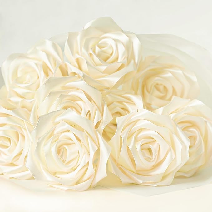 1-1/2 Inch Wide Ivory Satin Ribbon, 50 Yards Solid Polyester Fabric Ribbon for Roses Making, Gift Wrapping, Christmas, Wedding Decorations, Crafts, Bows