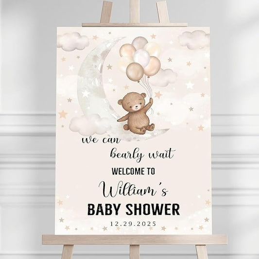 Personalized Baby Shower Welcome Sign Outdoor, We Can Bearly Wait Welcome Sign, Baby Shower Decorations For Boy Girl Cloud Balloon Theme, 1st Birthday Party Sign