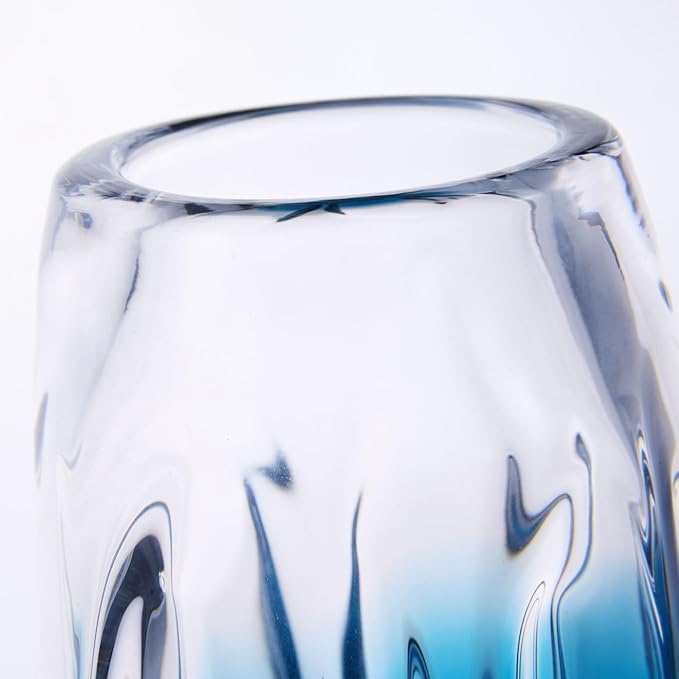 Luxury Lane Hand Blown Laine Sommerso Art Glass Vase for Home Decor 10 inch Tall Centerpiece Table Decoration
