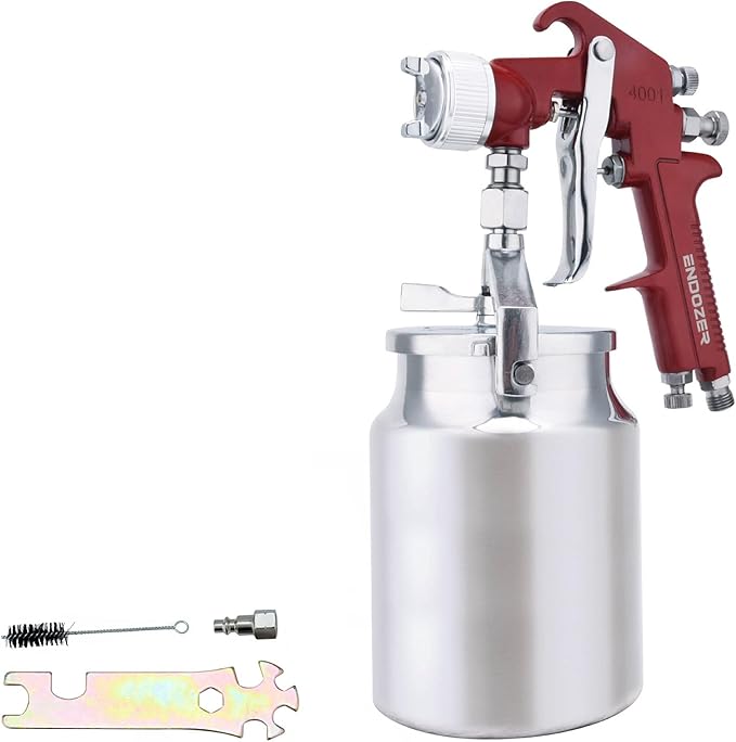 ENDOZER Professional Siphon Feed Spray Gun for Paint, Red Handle, 34 oz -1.8mm Nozzle for a Variety of Low Viscosity Paints（Red）