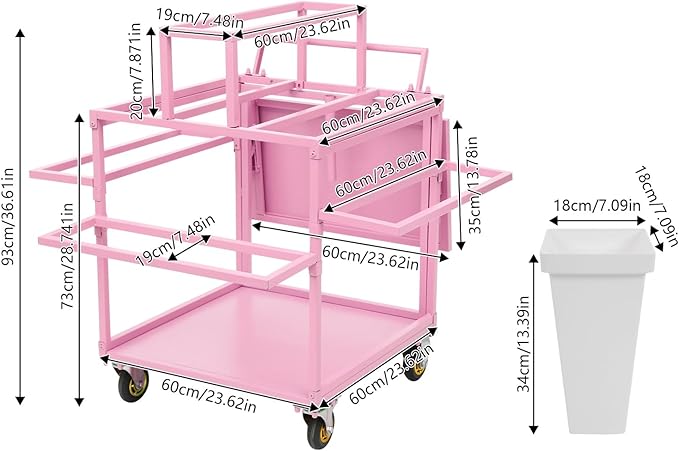 6-Tier Flower Display Stand Indoor Movable Flower Stand with 18 Buckets Plants Display Rack Cart with Wheels Metal Florist Bouquet Stand for Florist Patio Garden,23.62 * 23.62 * 36.61in (Pink)