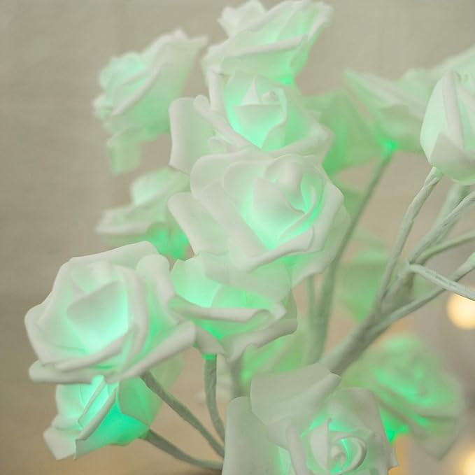 Rose Flower Tree Lamp - LED Rose Tree Table Lamp USB/Battery Powered Artificial Bonsai Flower Night Light for Bedroom Living Room Party Wedding Valentines Mothers Day Decor (White)