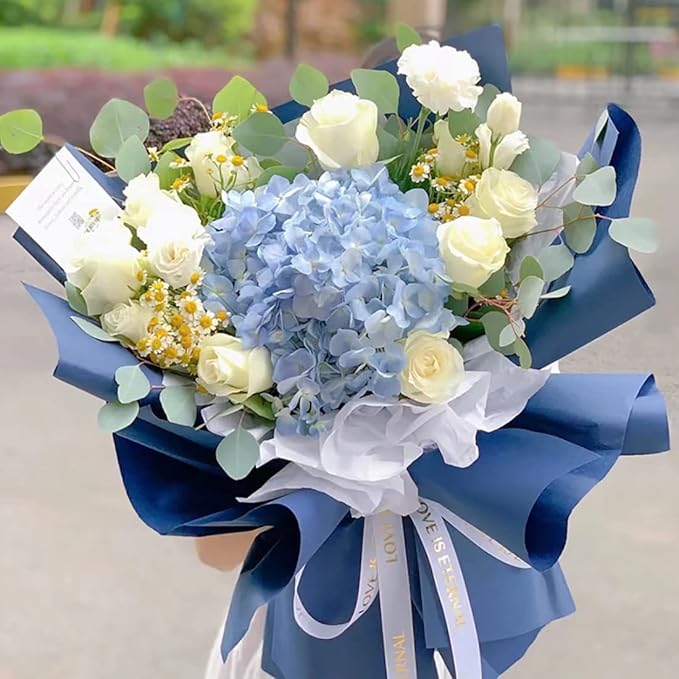 FWSA WRAPS Korean Floral Paper for Bouquets, Florist Wrapping Kraft Paper Roll, Bouquet Packing Material Gift Wrapping Paper 23.23 x 288 inches (Color 1 (Dark Blue))