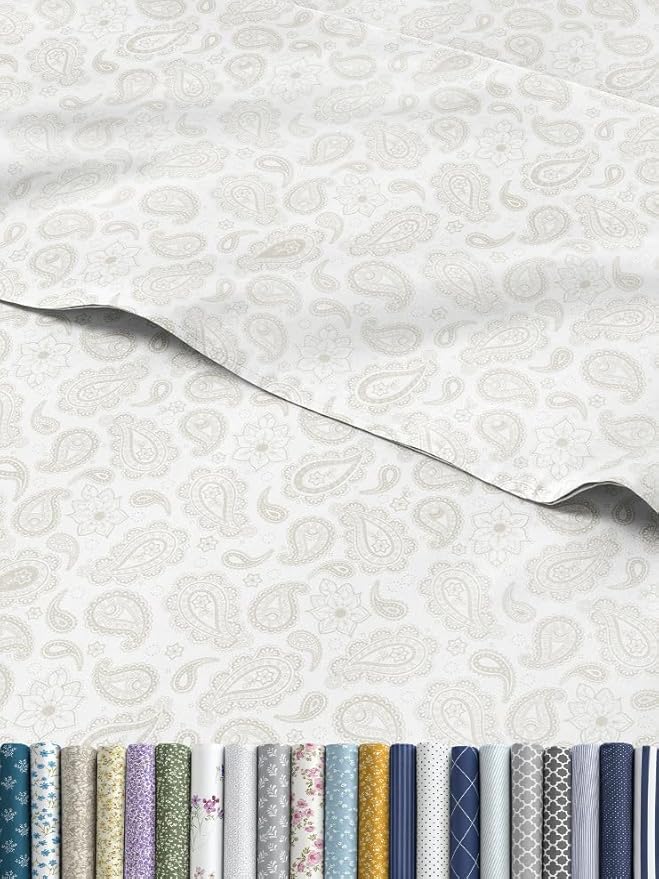 Floral Sheets - Paisley Bed Sheet Set - 1 Flat, 1 Fitted & 2 Pillowcases w/ Deep Pockets - Comfy, Cozy, Wrinkle & Fade Free - Boho Botanical Bedding - Ultra-Soft, Breathable & Cooling - Full Size