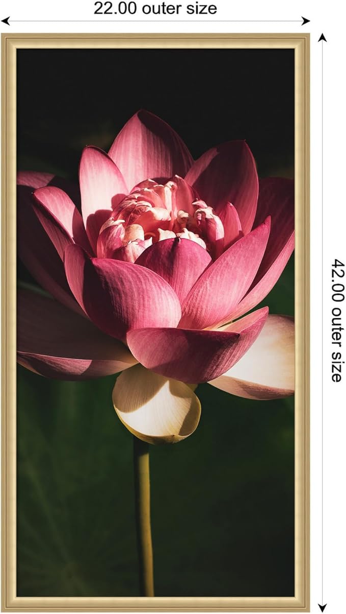 Kate and Laurel Framed Wall Art Print Midnight Lotus Flower by Stephanie Klatt, 22 x 42, Florence Gold Frame, Modern Contemporary, Flower Art for Wall Decor