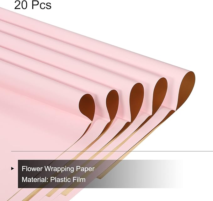 MECCANIXITY 20 Pcs Double Sided Color Flower Wrapping Paper Lotus Color+Gold 22.8"x22.8" Waterproof for Florist Bouquet Supplies, DIY Crafts, Gift Box Packaging