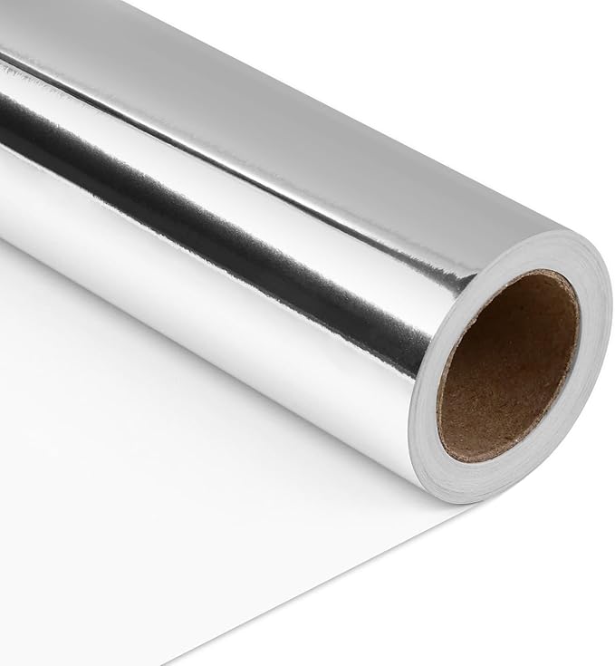 NESCCI Silver Metallic Wrapping Paper, Solid Color Paper,Gift Wrapping Paper,Perfect for Wedding,Valentine's Day,Birthday, Christmas,Baby Shower,DIY Bouquet (17.5 Inches X 32.8 Feet)