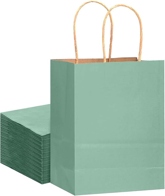 qiqee Large Kraft Paper Bags with Handles 13"x10"x5" 32 pcs Gift Paper Bag Light Blue Solid Color Bags（Large Size）