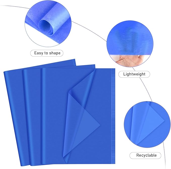 NEBURORA 120 Sheets Blue Tissue Paper - 14 x 20 Inches Navy Blue Wrapping Tissue for Gift Bags, Packaging, Floral Filler, Crafts, Birthday, Baby Shower, Wedding Decor