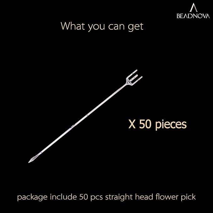 BEADNOVA Floral Card Holder Picks 50pcs 12inch Flower Plastic Floral Pick Holder for Card Photos Wedding Birthday Party Decoration (Fork Shape Head)