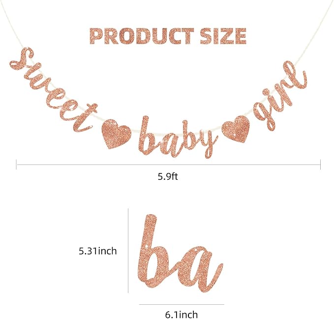 BEISHIDA Rose Gold Glitter Girl Baby Banner,NO DIY, Pre-Strung Baby Gender Party Banner For Girls, Girl Baby Shower Decorations,First Birthday Sweet party supplies