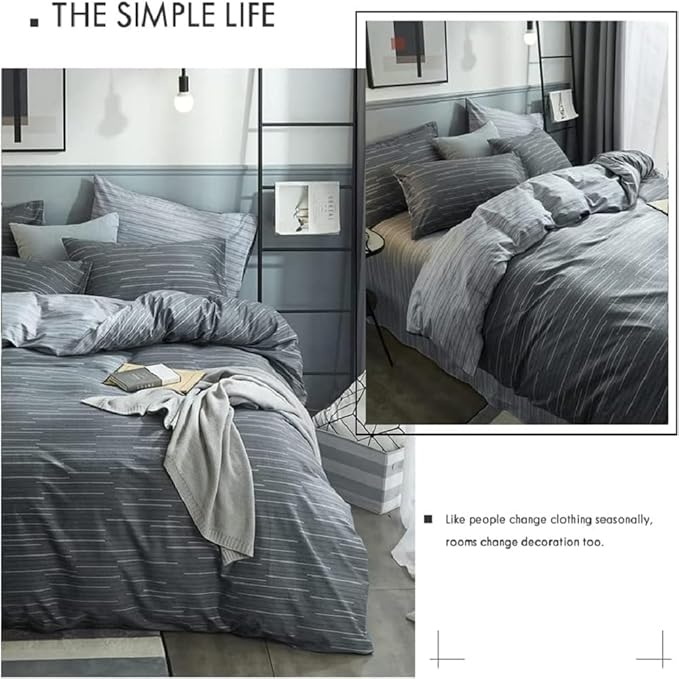 LifeTB Striped Comforter Set Queen Grey Striped Bedding Comforter 3 Pieces Geometric Comforter Set 1 Stripe Comforter Queen with 2 Pillowcases Grey Stripe Fluffy Bed Set for All Seasons