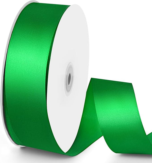100 Yards 1-1/2 inch Satin Ribbon, Fabric Ribbon Solid Color Perfect for Gift Wrapping, Wedding, Handmade Bows, Floral Bouquets and Party Decoration(Green)