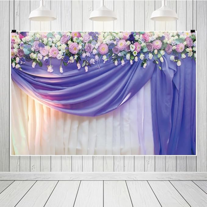 Leowefowa Flower Wedding Backdrop Wedding Pink Roses Floral Curtain Photography Background for Weeding Birthday Baby Shower Party Decorations Backdrop Photobooth 8x4ft Vinyl