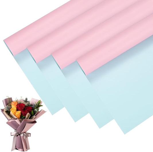 M METERXITY 20 Sheets Flower Wrapping Paper Bouquet, 23 Inch Double-Sided Sky Blue & Pastel Pink BOPP Waterproof Floral Wrapping Paper Flower Packaging DIY for Wedding/Party/Gift Wrap Paper