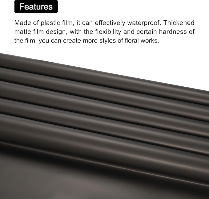 MECCANIXITY 20 Pcs Double Sided Color Flower Wrapping Paper Black 22.8"x22.8" Waterproof for Florist Bouquet Supplies, DIY Crafts, Gift Box Packaging