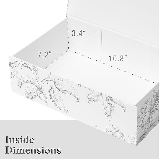 Luxury Keepsake Gift Box 3-Pack | Silver Floral Decorative Boxes with Magnetic Lids for Presents, Wedding Memory Box, and Bridal Gifts. 11.5" x 7.5" x 3.5"