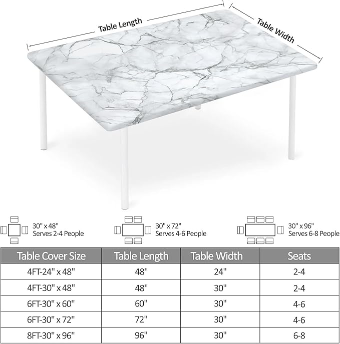 Rectangle Table Cloth Cover Waterproof Elastic Fitted Polyester Fitted Tablecloths for 4 Foot Tables for Indoor,Picnic, Camping, Outdoor （48" x 24"，Marble）