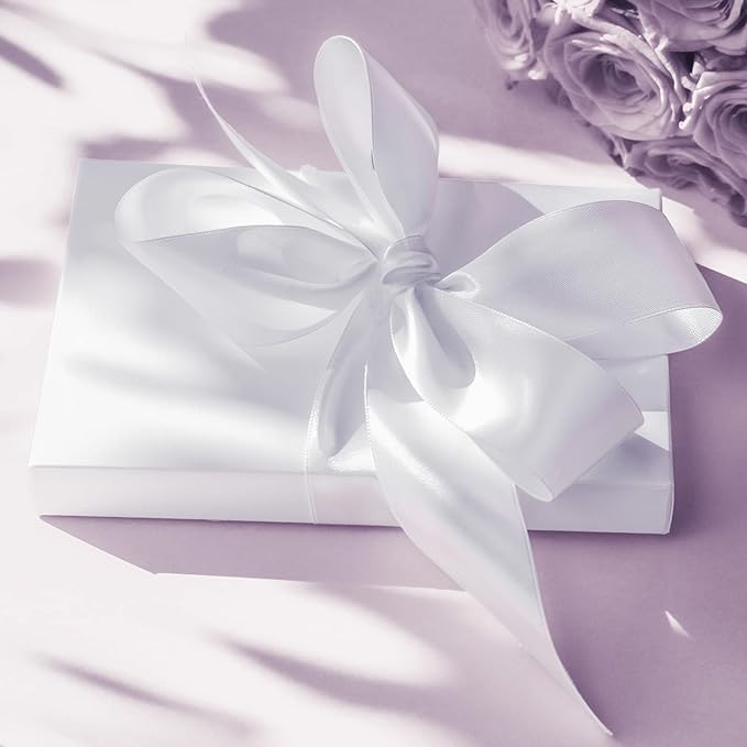 LIUYAXI White Double Faced Satin Ribbon, 1" X Continuous 50 Yards, Ribbons Perfect for Gift Wrapping Wedding Bouquet Decor DIY Craft Bow Making & Other Projects