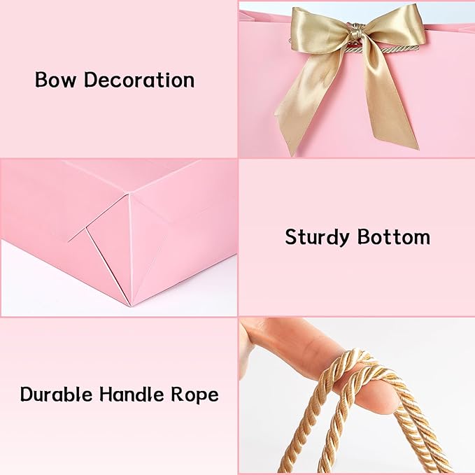 JMANNI Gift Bag, 1PCS Gift Bags Large with Ribbon and 1 Greeting Cards 2 Tissue Paper, Portable Paper Gift Bag with Handles, Birthday Gift Bags, Valentine's Day, Present Bags for Christmas Wedding Party Mothers Day