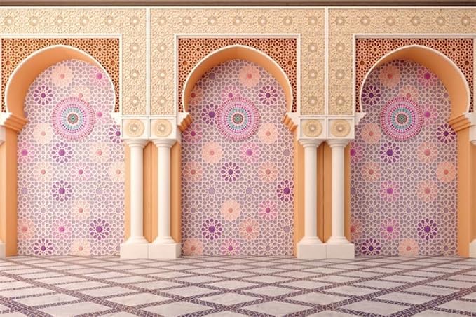Yeele 10x5ft Bohemia Palace Backdrop Boho Style Pink Floral Wall Plaid Floor Dreamy Villa Inside Photography Background for Wedding Bridal Shower Girl Birthday Party Decor Portrait Photo Shoot Prop