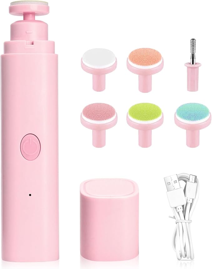 Baby Nail Trimmer Electric, Rechargeable Baby Nail Clippers, Baby Nail File Manicure Set with 6 Grinding Heads for Toddler, Newborn (Pink)