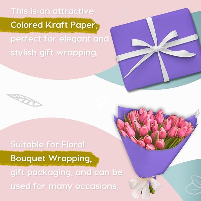 PerkHomy Purple Kraft Paper Roll 48" x 3,600" (300') for Gift Wrapping Bouquet Flower Art Painting Craft Writing Packaging Shipping 80GSM 55LB (Purple, 48" x 300')