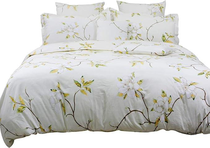 FADFAY White Floral Duvet Cover Set 100% Cotton Farmhouse Bedding with Hidden Zipper Closure 3 Pieces, 1duvet Cover & 2pillowcases,King/California King Size