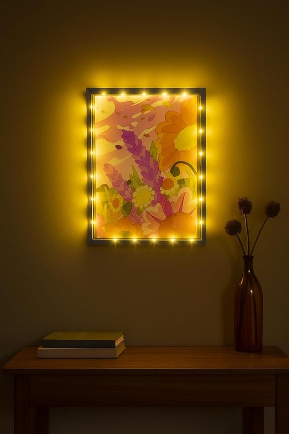 Shadow Box with LED Light Dried Flowers Collectible Shadow Frame Changeable Artwork Display & Storage Frame Wall-mounted & Tabletop (Blue)