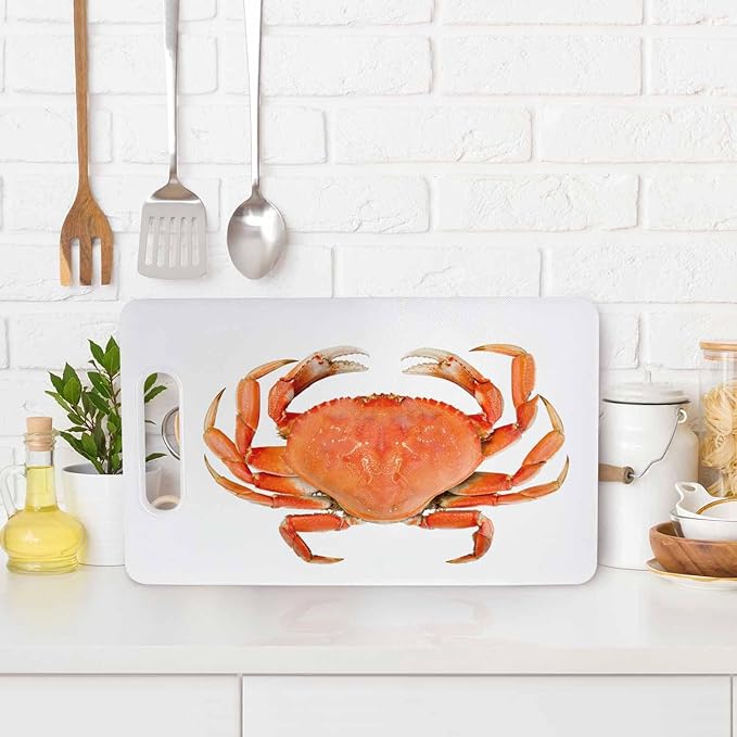 Crab Cutting Board with Handles Red Cooked Whole Land Crab Cutting Boards Plastic Safe Chopping Board for Kitchen 16" x 10" x 0.24"
