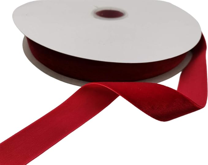 Nylon Velvet Ribbon Single Faced,1 Inch X 25Yards Spool (Hot Red)