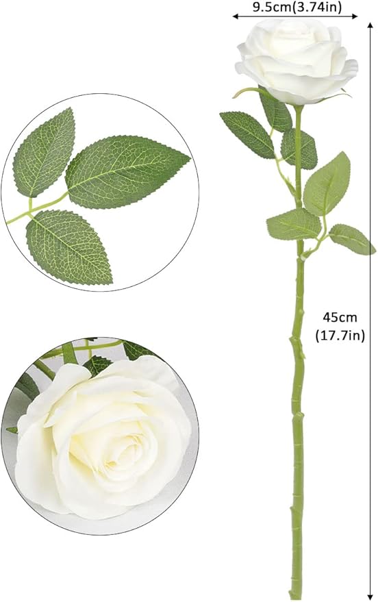 50pcs Roses Artificial Flowers Ivory Silk Roses with Long Stems Fake Flowers for Wedding Bouquet Centerpices Decorations Party Bridal Baby Shower Home Decor